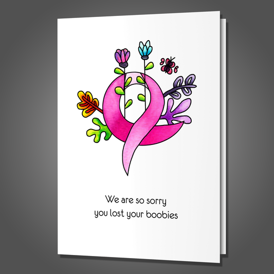 Funny No Boobies Breast Cancer Support Card, Watercolor Get Well Soon