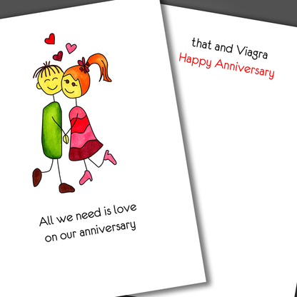 Love & Viagra Anniversary Card, Happy Anniversary Card, Funny Adult Card