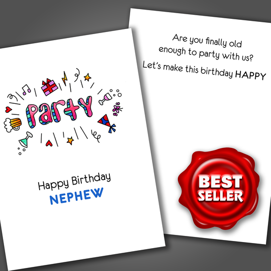 Nephew Birthday Time to Party With Us, Funny Birthday Card