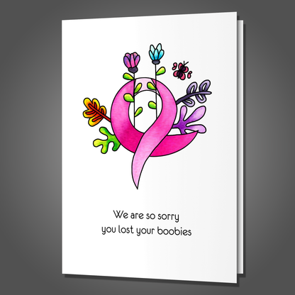 Funny No Boobies Breast Cancer Support Card, Watercolor Get Well Soon
