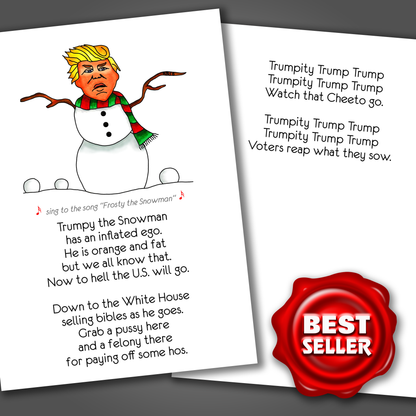 Trumpy the Snowman, Merry Christmas Card, Funny Christmas Card