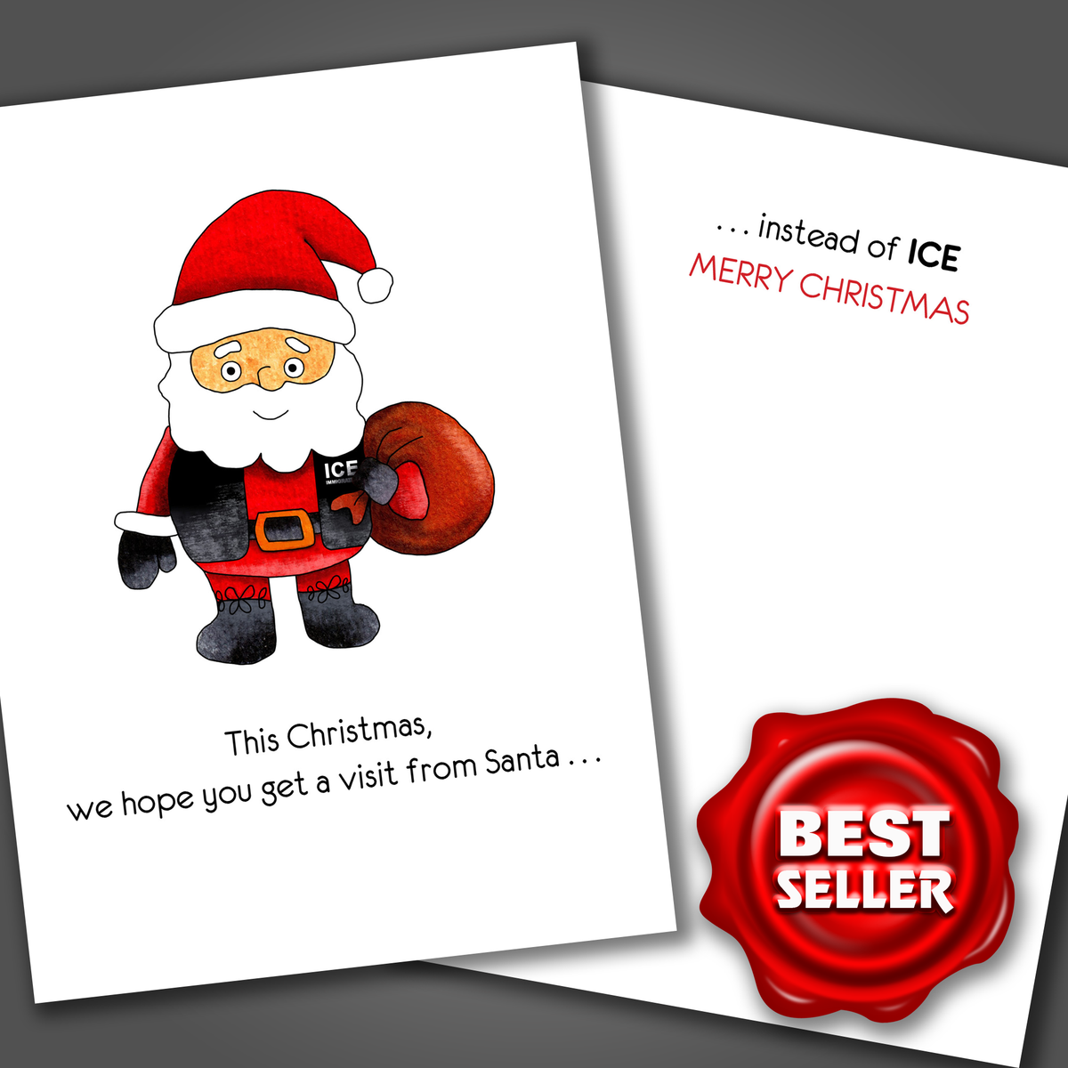 Dark Humor Christmas Card, Visit From Santa Instead Of ICE, funny Immigration Offensive Xmas Card