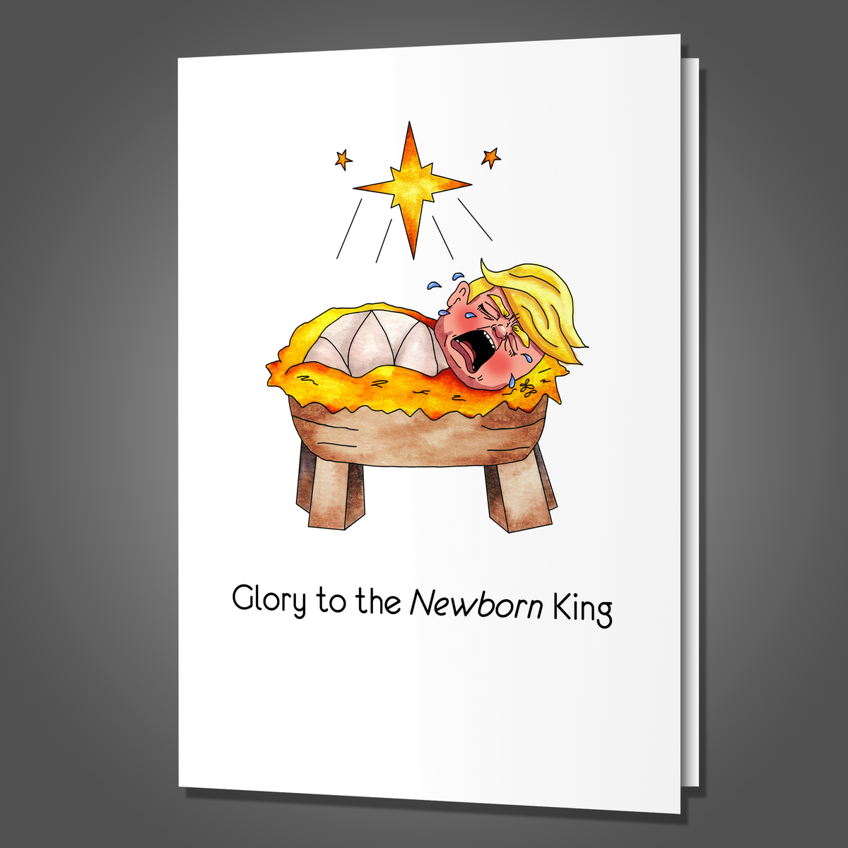 Trump Christmas Card, Funny Political Christmas Card, Newborn King Parody, Dark Humor Holiday Card