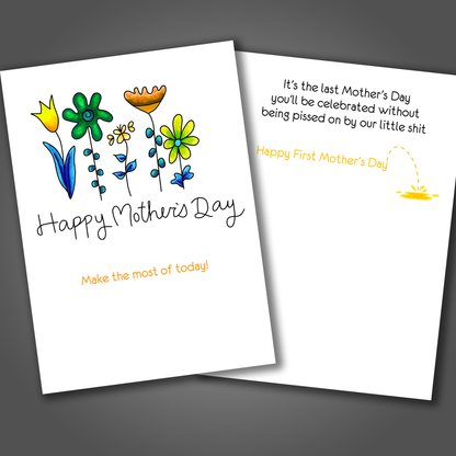 Funny Watercolor Pregnant Mother's Day Card - Before Pissed On