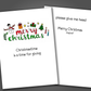 Funny Christmas card with Merry Christmas on the front of the card. Inside the card is a joke that says please give me head.