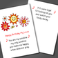 Funny happy birthday card with three orange and red suns on front with music notes. Inside of the card is a funny birthday joke set to the song you are my sunshine.
