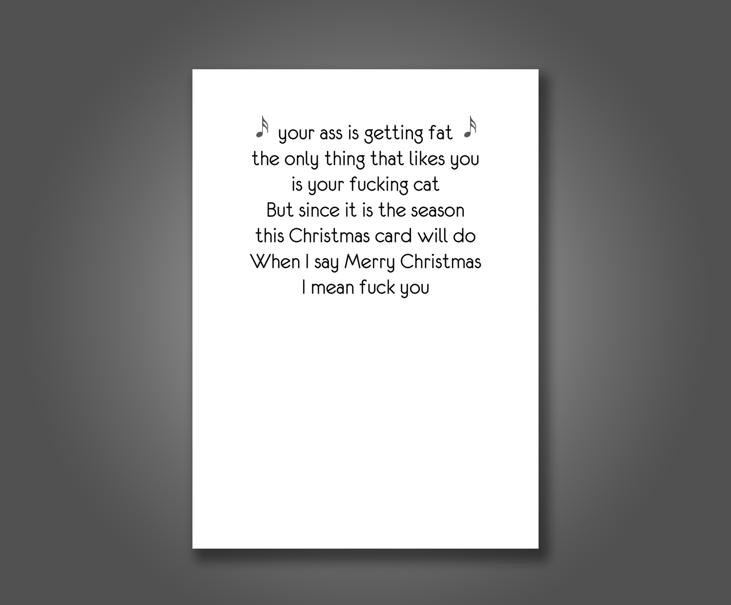 Fuck You and Your Cat, Christmas Card (ON SALE FLAT CARD)