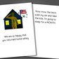 Funny welcome home card for a military member with a home and flag drawn on front of the card. Inside the card is a funny joke that ends in I am going to sleep for a month!