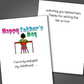 Funny happy father's day card with a child sitting at a table drawn on the front of the card. Inside the card is a funny joke that says since their father has been in jail they have set the bar super low.